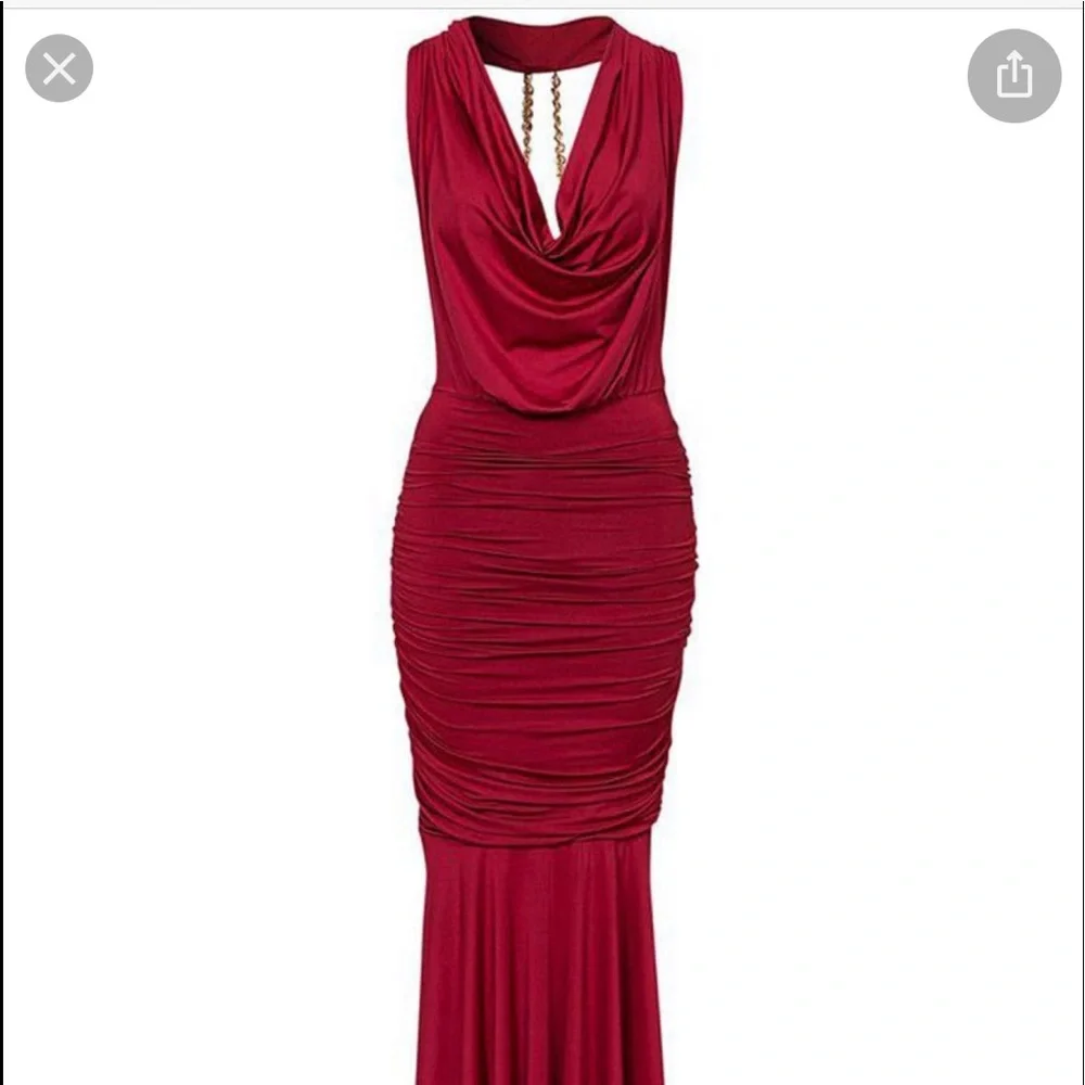 Scarlet draped open back gown - Picture 2 of 8